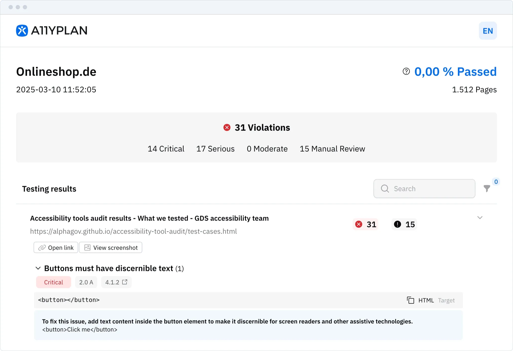 Reporting Screenshot