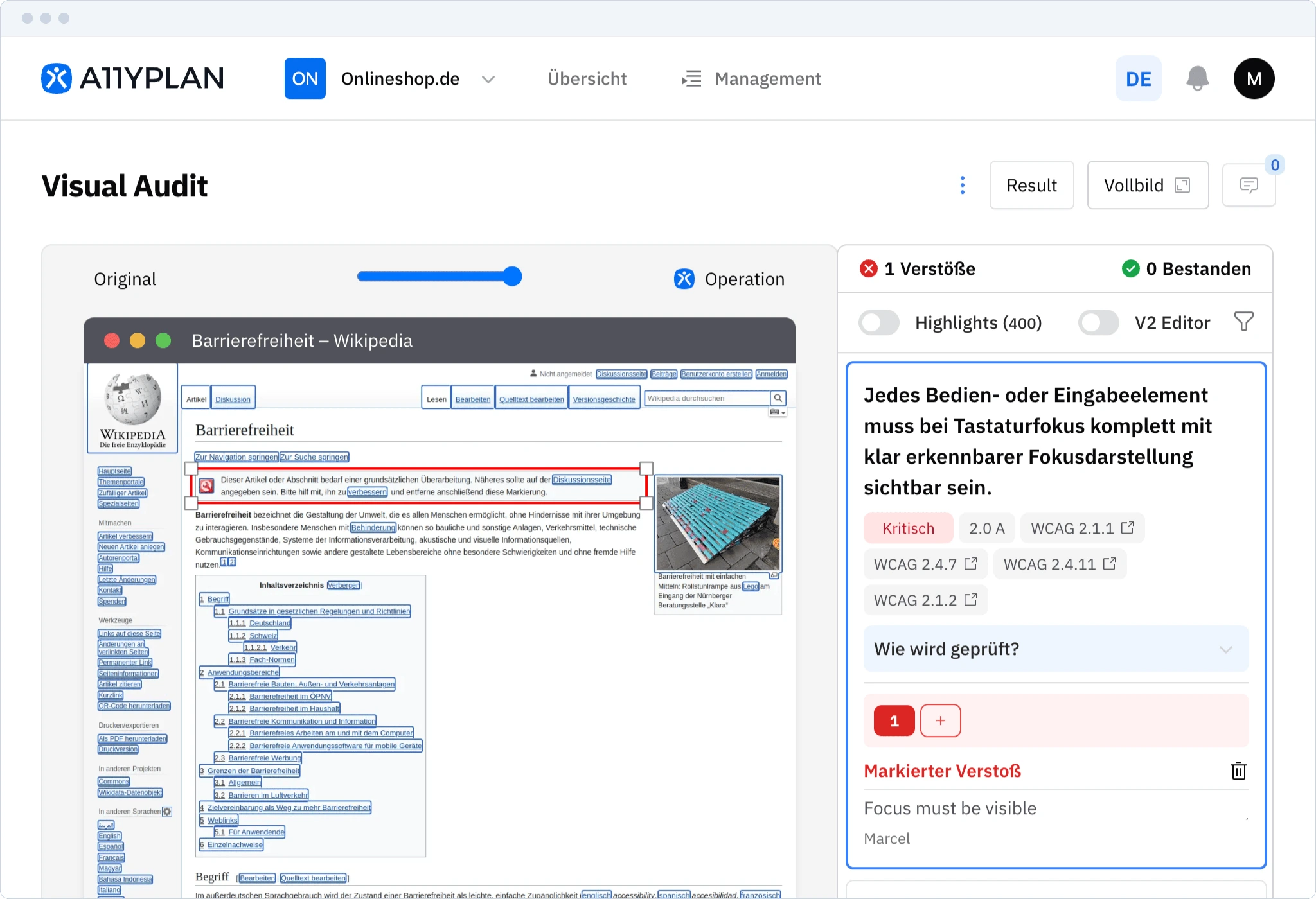 Screenshot der automatisierten Prüfung